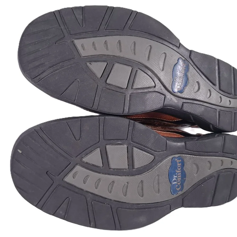 Dr Comfort Mike Boat Shoes Men 14 M Leather Brown Black Hook and Loop 8660